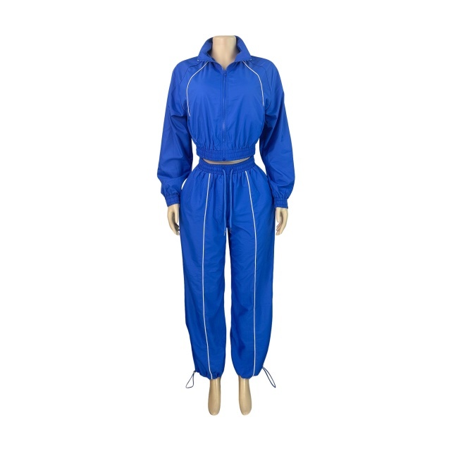 Casual Style Color Block Windbreaker Pant Set
