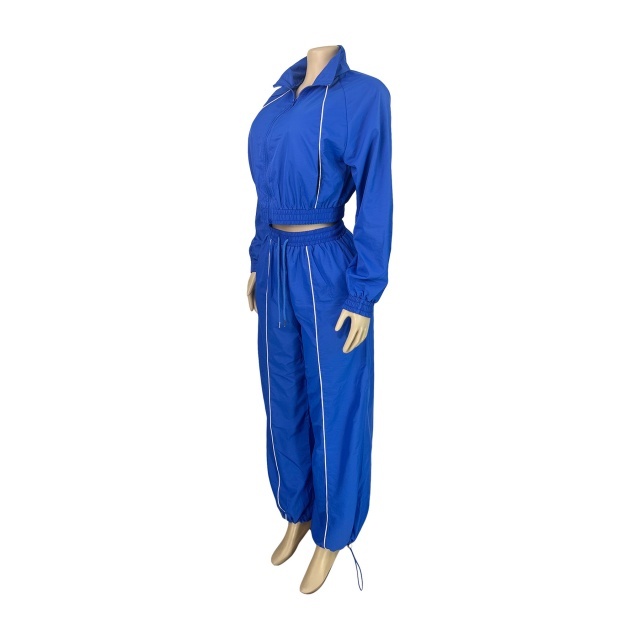 Casual Style Color Block Windbreaker Pant Set