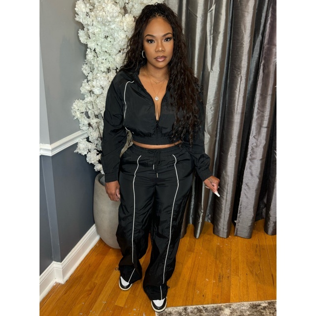 Casual Style Color Block Windbreaker Pant Set