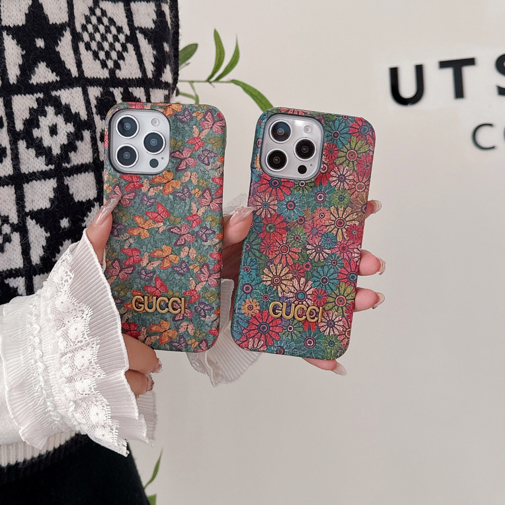 Fashion Metal Logo Vintage Leather Phone Cases