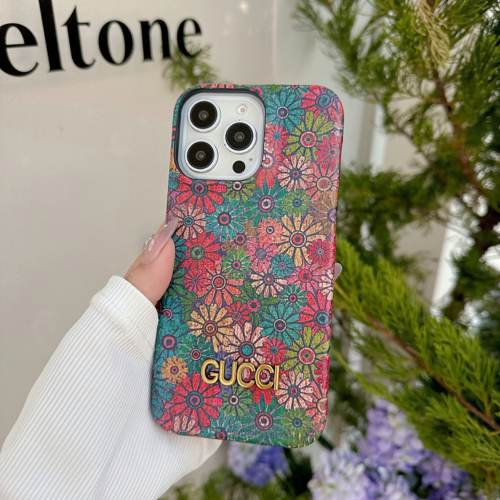 Fashion Metal Logo Vintage Leather Phone Cases