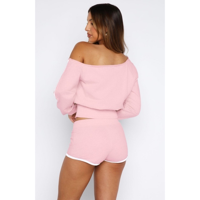Off Shoulder Striped Fashion Two Pieces Short Set