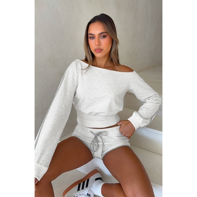 Off Shoulder Striped Fashion Two Pieces Short Set