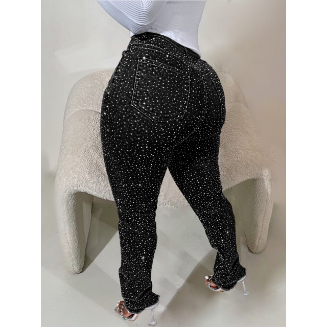 Rhinestoned Cut Out Skinny Jeans