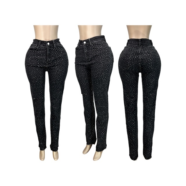 Rhinestoned Cut Out Skinny Jeans
