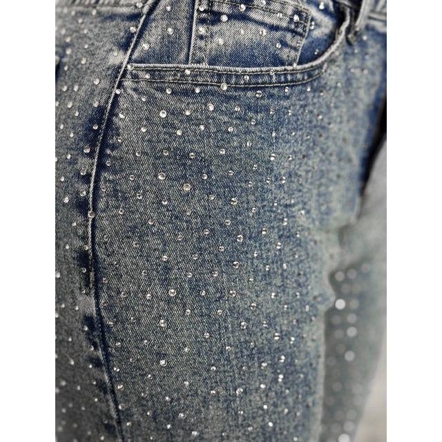 Rhinestoned Cut Out Skinny Jeans