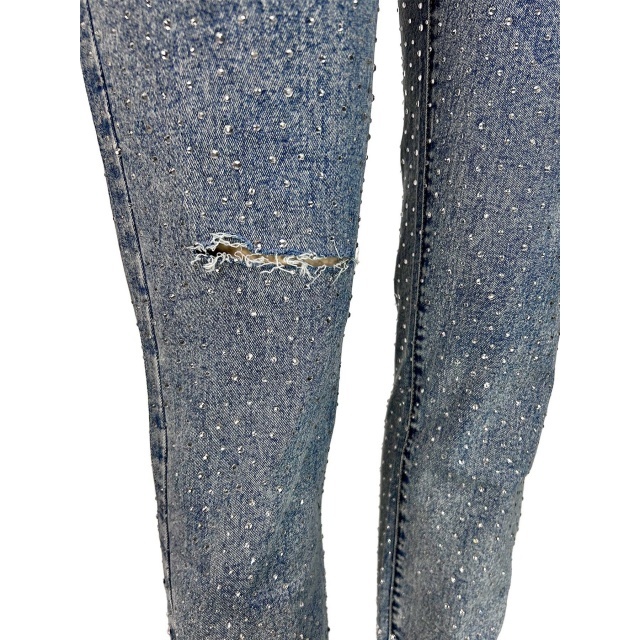 Rhinestoned Cut Out Skinny Jeans