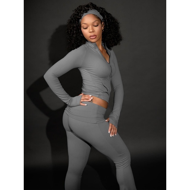 Solid Color Basic Style Activewear Yoga Bell Pant Set (with headscarf)