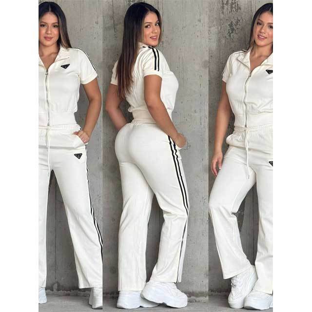 Short Sleeve Striped Casual Tracksuit Set