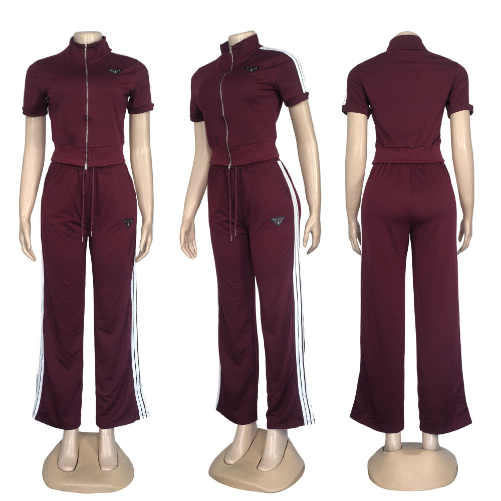 Short Sleeve Striped Casual Tracksuit Set