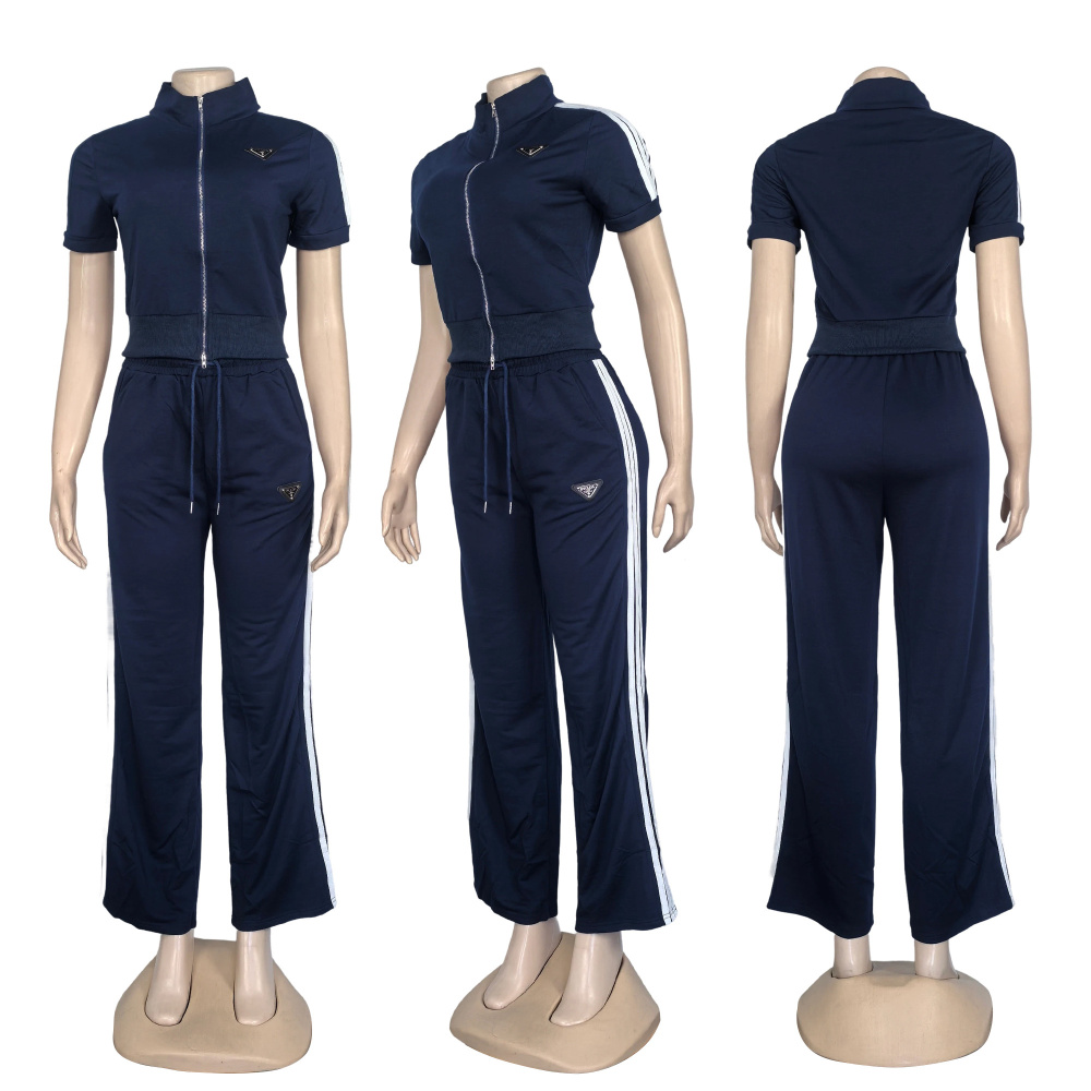 Short Sleeve Striped Casual Tracksuit Set