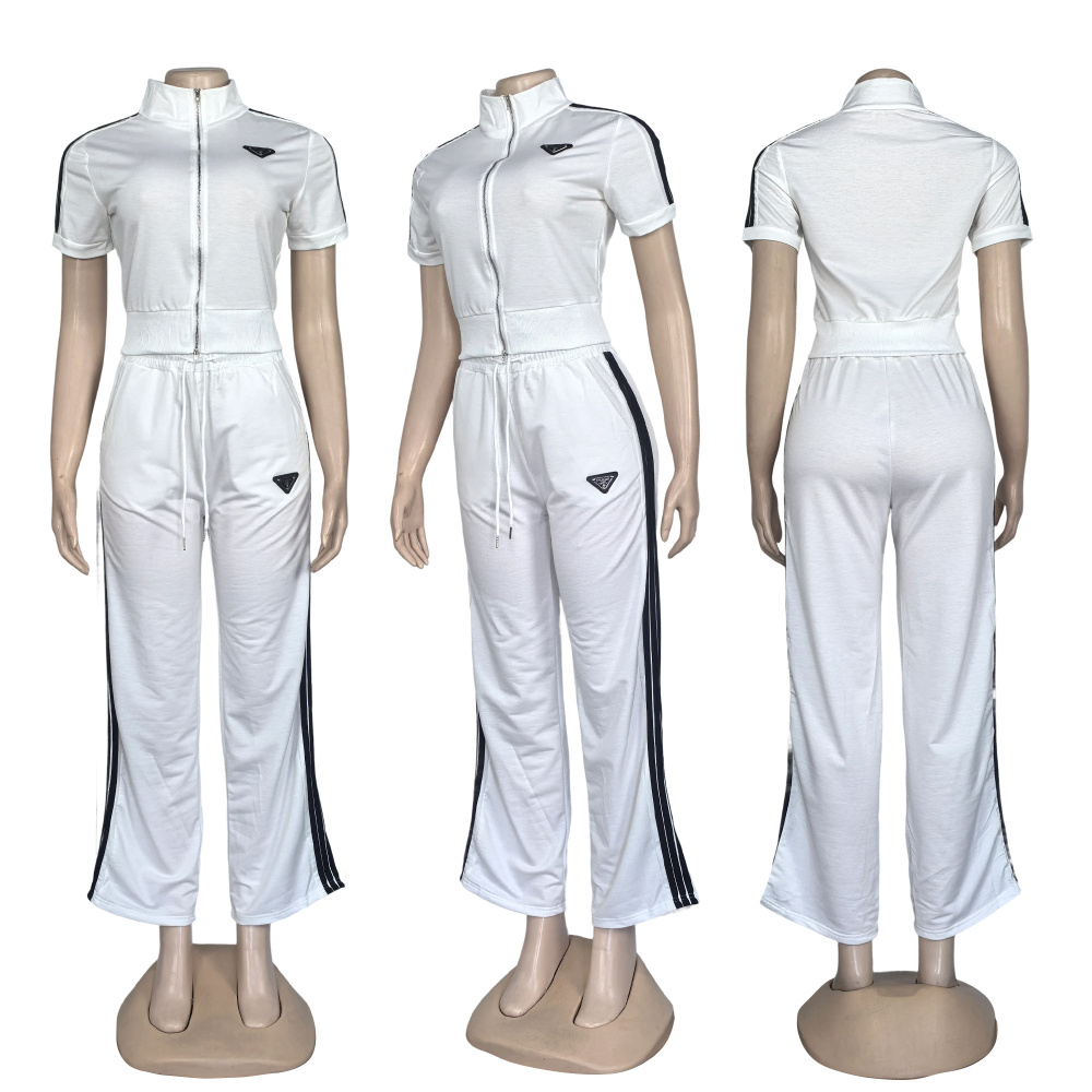 Short Sleeve Striped Casual Tracksuit Set