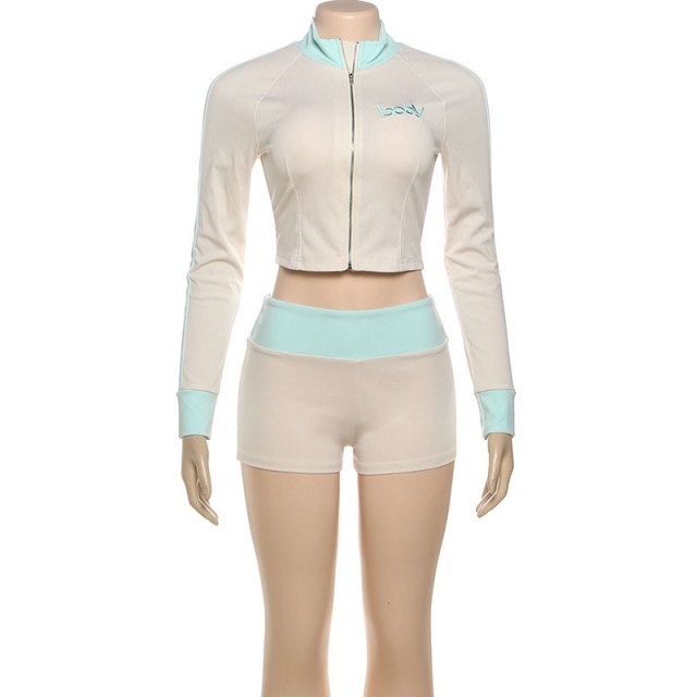 Embroidery Letters Colorblock Short Set
