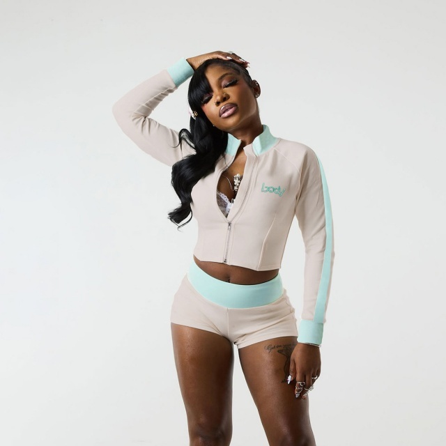 Embroidery Letters Colorblock Short Set