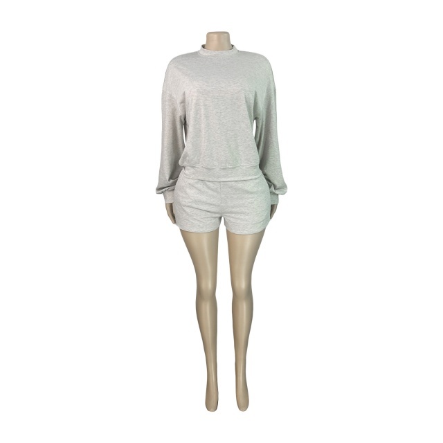 Basic Style Round Neck Hoodies Top Short Set