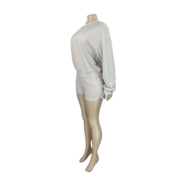Basic Style Round Neck Hoodies Top Short Set