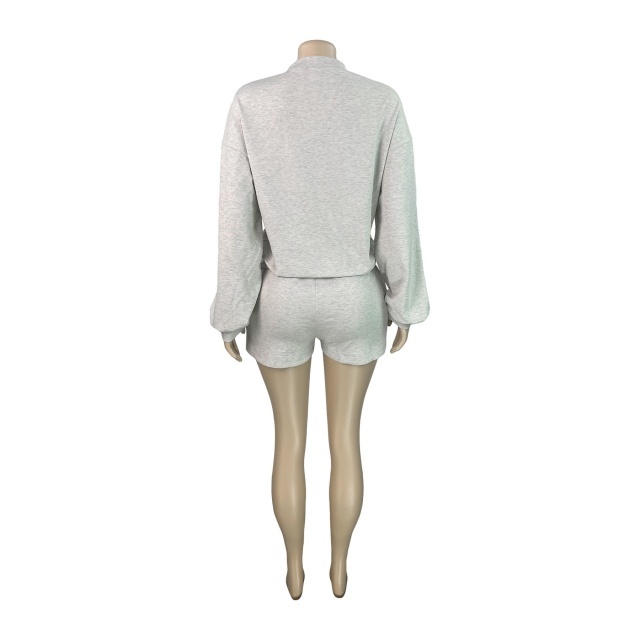 Basic Style Round Neck Hoodies Top Short Set