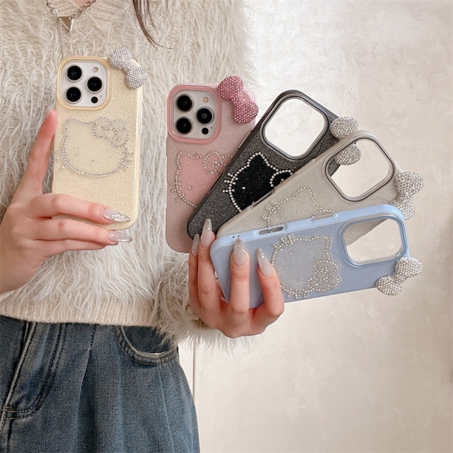 Fashion Bow Tie Rhinestones Hello Kitty Phone Cases