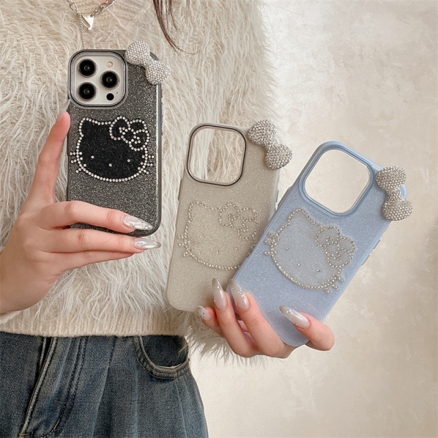 Fashion Bow Tie Rhinestones Hello Kitty Phone Cases