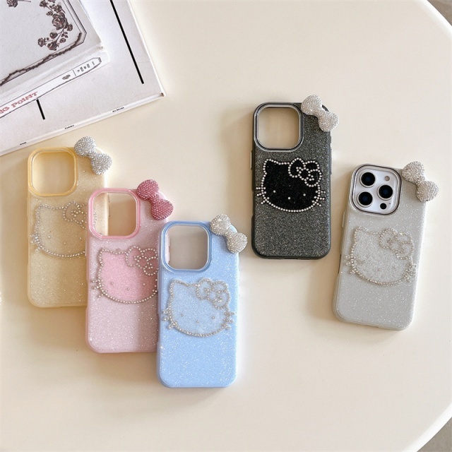 Fashion Bow Tie Rhinestones Hello Kitty Phone Cases