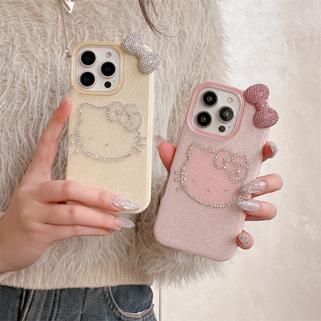Fashion Bow Tie Rhinestones Hello Kitty Phone Cases