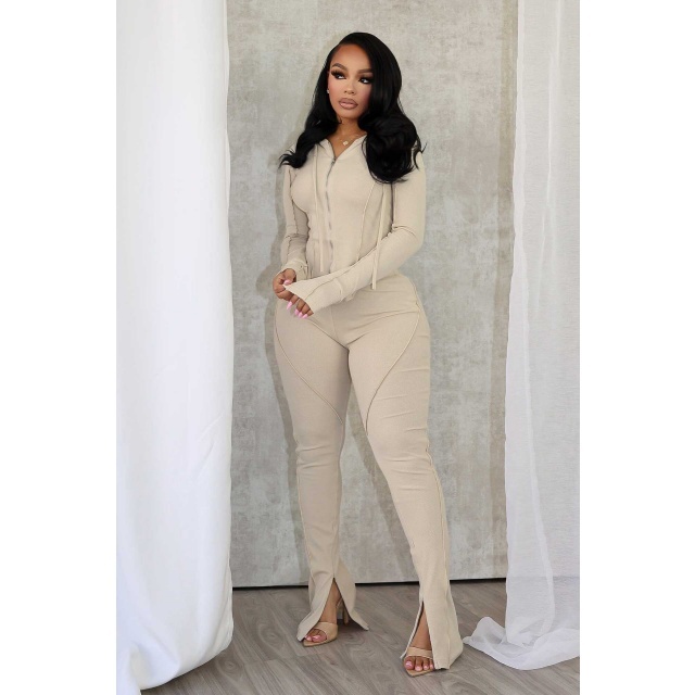 Solid Color Hooded Top Jogging Pant Set