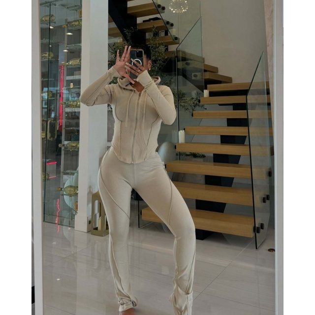 Solid Color Hooded Top Jogging Pant Set