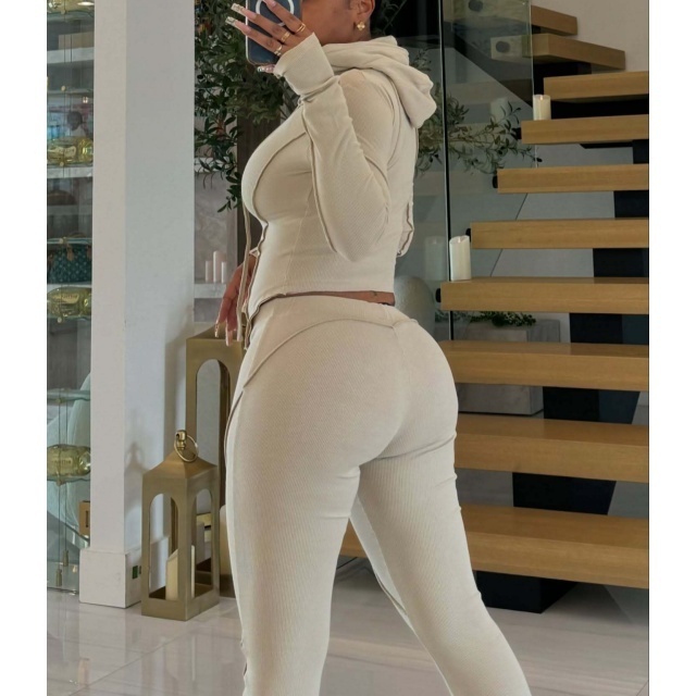Solid Color Hooded Top Jogging Pant Set
