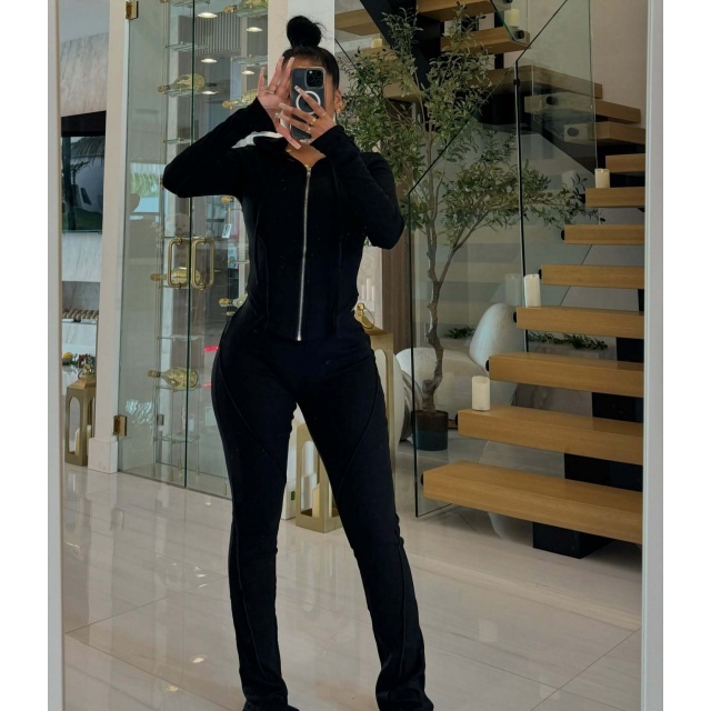 Solid Color Hooded Top Jogging Pant Set