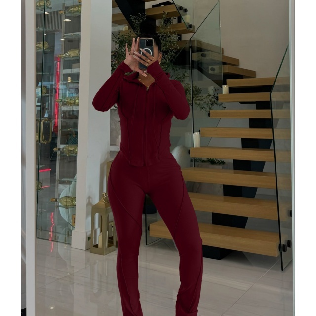 Solid Color Hooded Top Jogging Pant Set