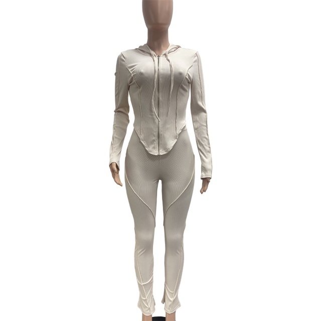 Solid Color Hooded Top Jogging Pant Set