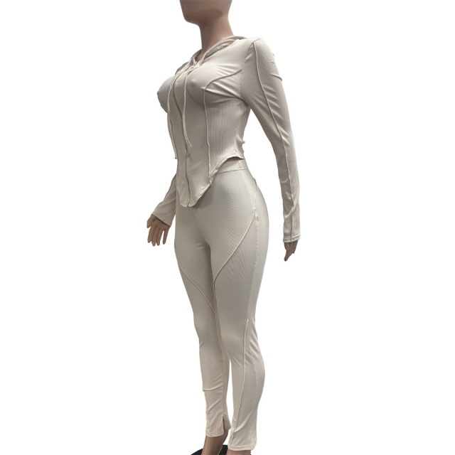 Solid Color Hooded Top Jogging Pant Set
