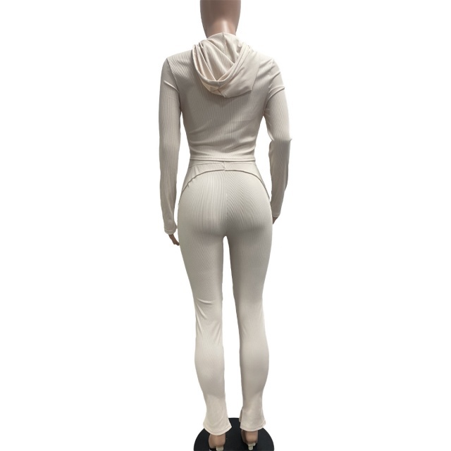 Solid Color Hooded Top Jogging Pant Set