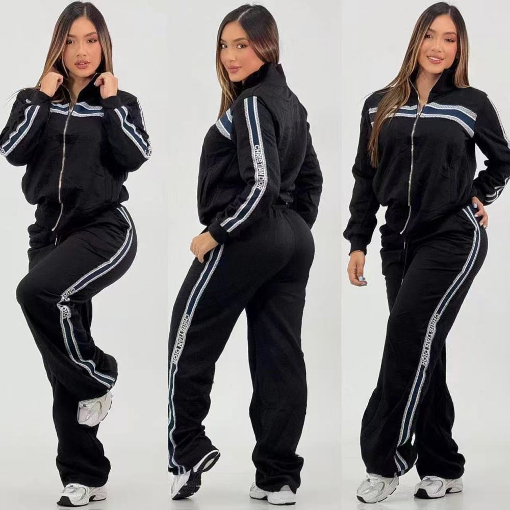 Fashion Embossing Casual Fall Tracksuit Set
