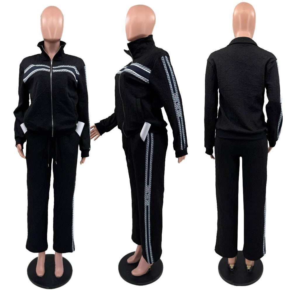 Fashion Embossing Casual Fall Tracksuit Set