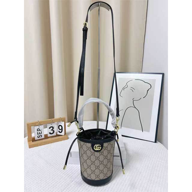 Leather Metal Logo Crossbody Bucket Bags