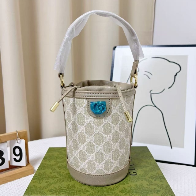 Leather Metal Logo Crossbody Bucket Bags