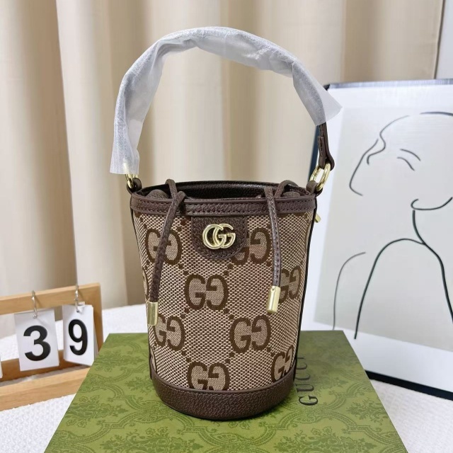 Leather Metal Logo Crossbody Bucket Bags