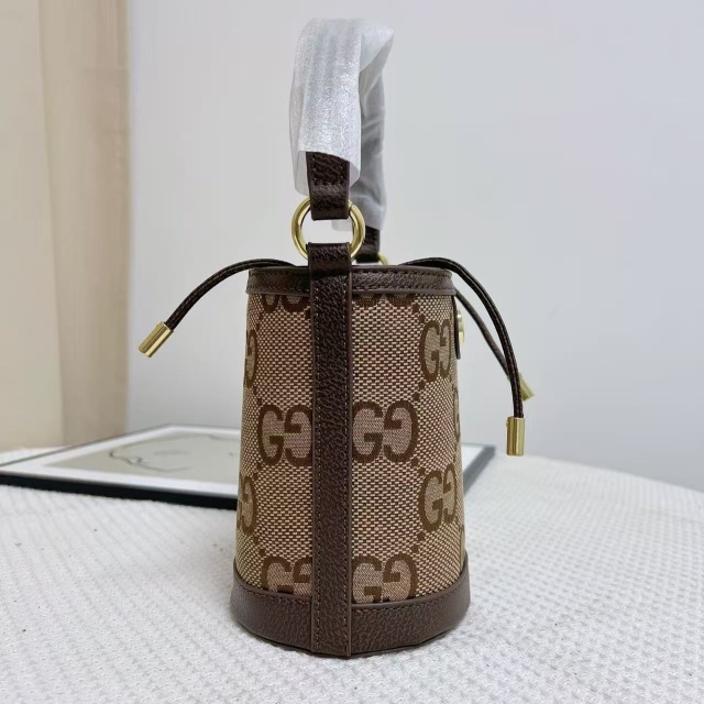 Leather Metal Logo Crossbody Bucket Bags