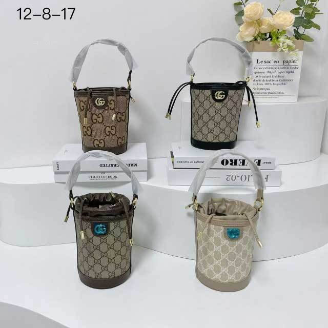 Leather Metal Logo Crossbody Bucket Bags