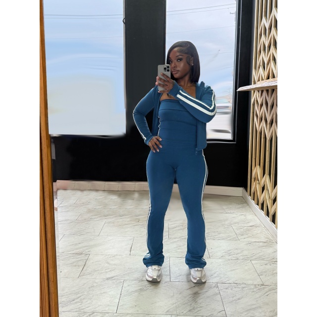 Striped Fashion Tube Top Bell Pant Set 3 Pieces