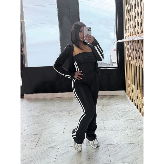 Striped Fashion Tube Top Bell Pant Set 3 Pieces