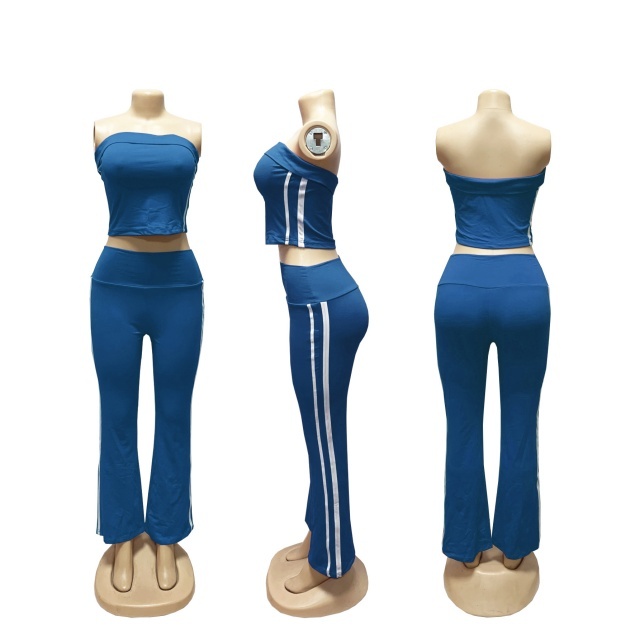 Striped Fashion Tube Top Bell Pant Set 3 Pieces