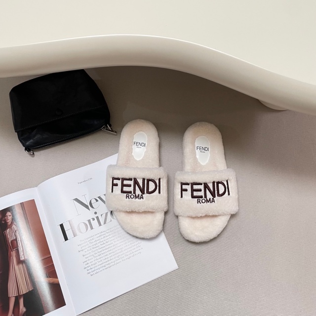 Fashion Embroidery Winter Furry Slippers