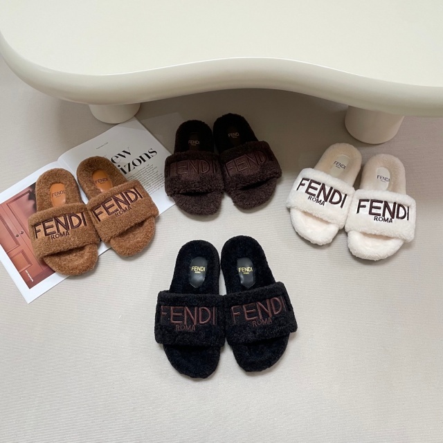 Fashion Embroidery Winter Furry Slippers