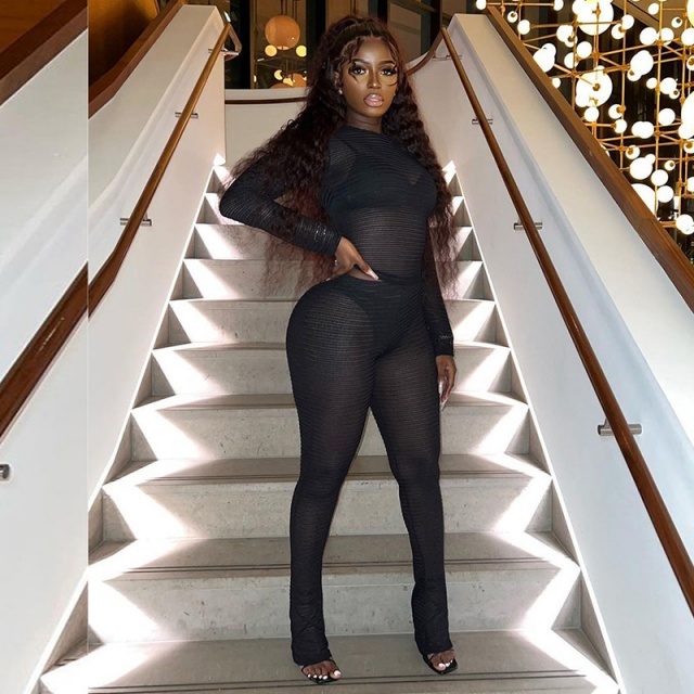 Sheer Mesh See Through Bell Pant Set