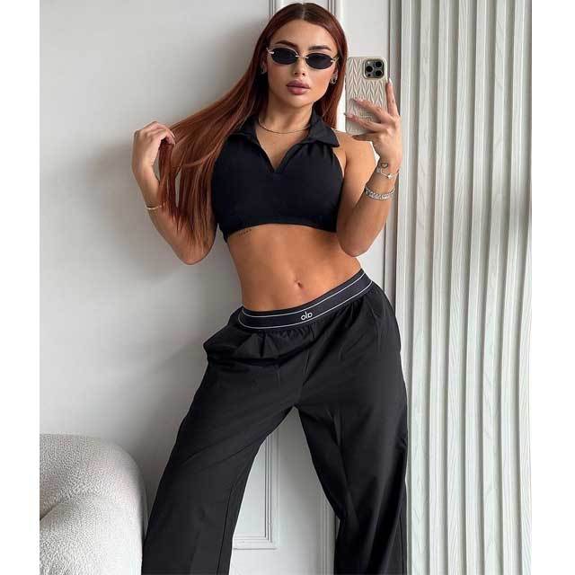 Elastic Waist Embroidery Casual Pants