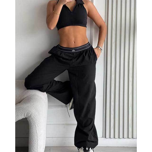 Elastic Waist Embroidery Casual Pants