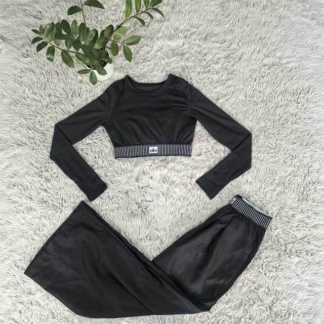 Fashion Long Sleeve Crop Top Bell Pants Set