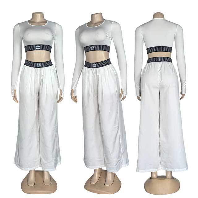Fashion Long Sleeve Crop Top Bell Pants Set